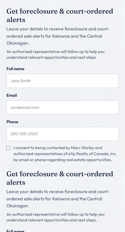 Short lead intake form for foreclosure alerts