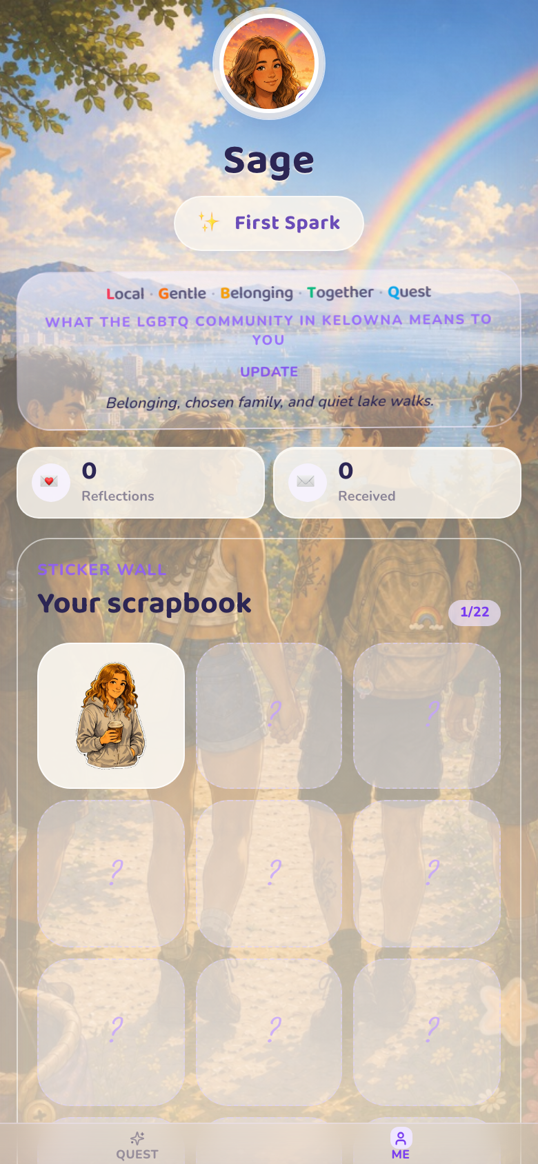 Me tab with profile and scrapbook of finds