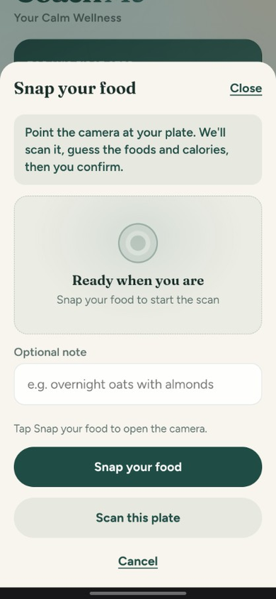 Snap your food screen ready to open the camera