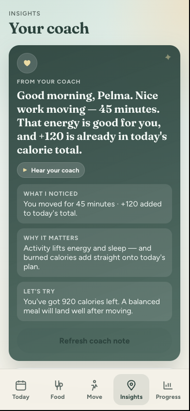 AI coach insights screen