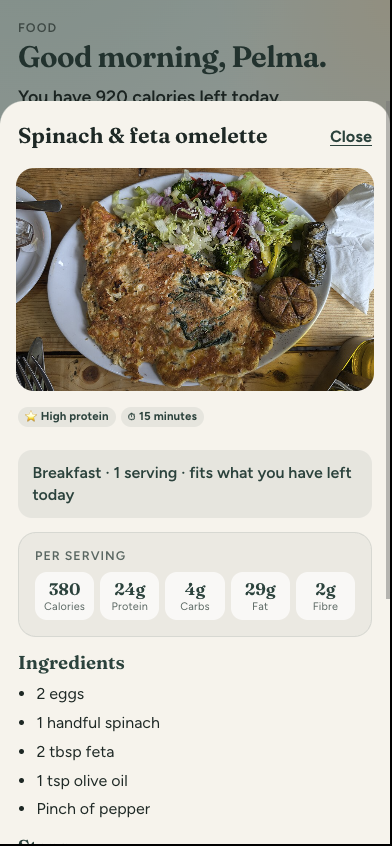Meal detail with nutrition breakdown